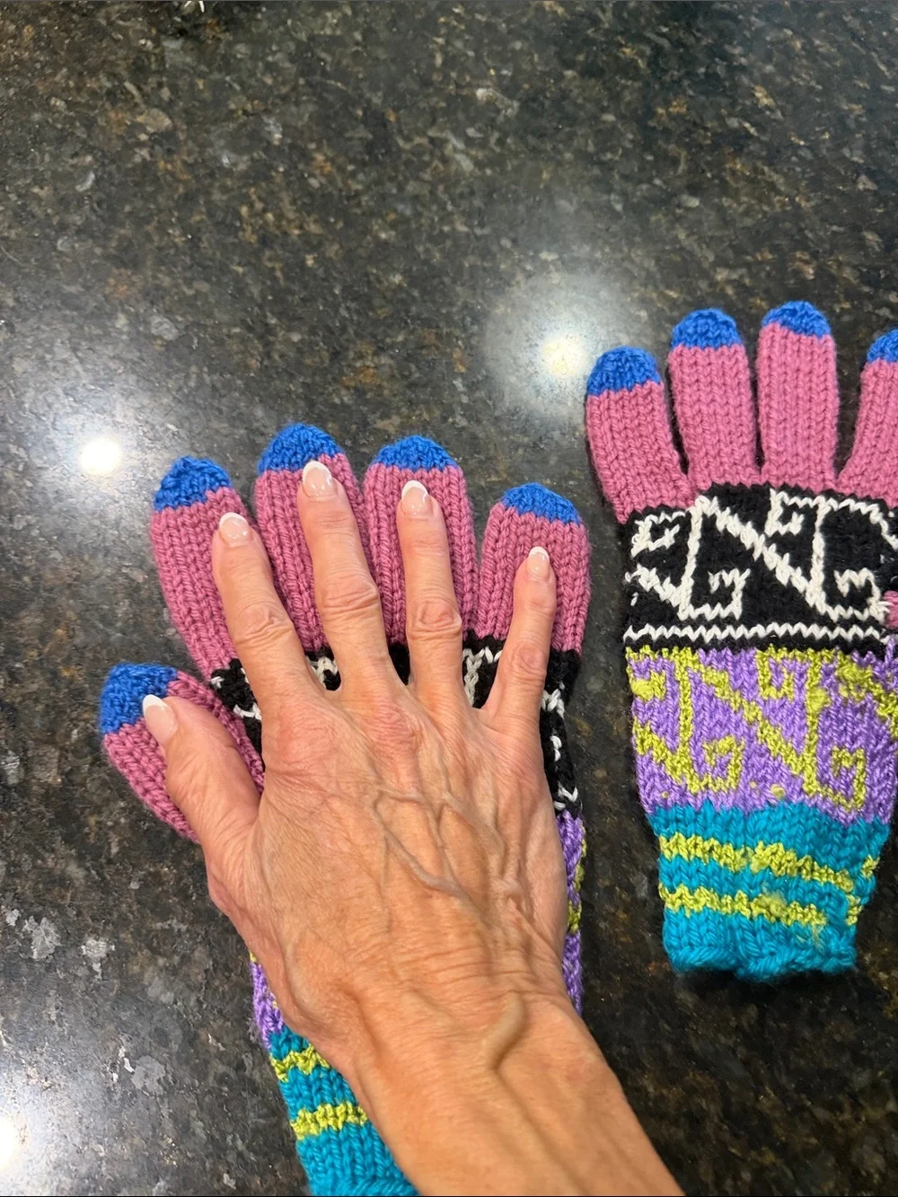 Pink Multicolor Knit Patterned Gloves Adult-sized